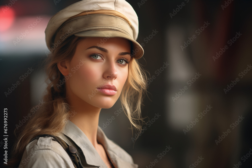 A young woman wearing a military uniform - Generative AI A young woman wearing a military uniform - Generative AI