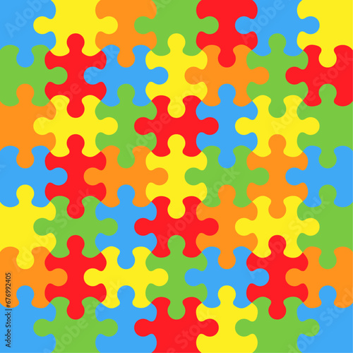 Background with jigsaw puzzle 49 colorful pieces image vector.	