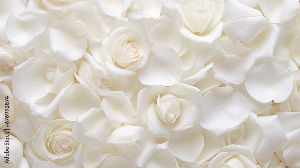 Beautiful white rose petals as background, top view - obrazy, fototapety, plakaty 