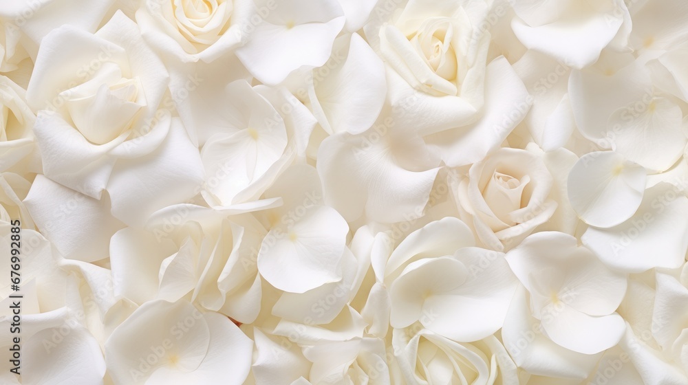 Beautiful white rose petals as background, top view Beautiful white rose petals as background, top view
