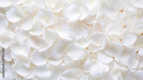 Beautiful white rose petals as background, top view
