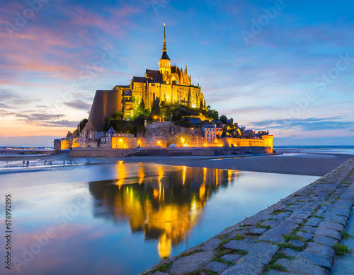 Mont Saint-Michel at twilight, Normandy, France