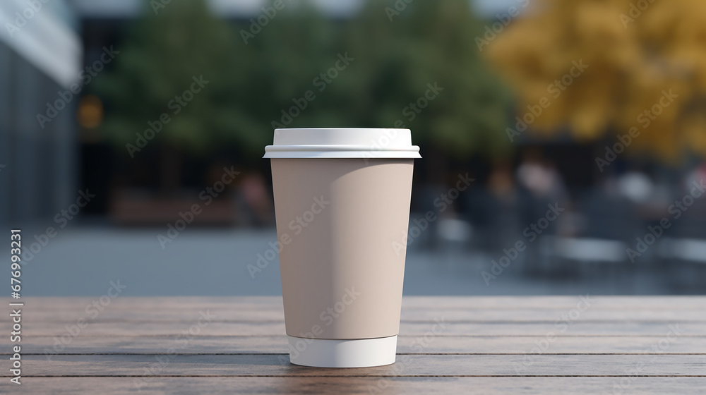 Blank takeaway coffee cup mockup on wooden table. A simple yet effective way to showcase your brand in a cozy setting. Blank takeaway coffee cup mockup on wooden table. A simple yet effective way to showcase your brand in a cozy setting.