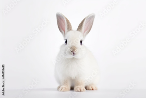 White rabbit sitting on white background.  © Teeradej