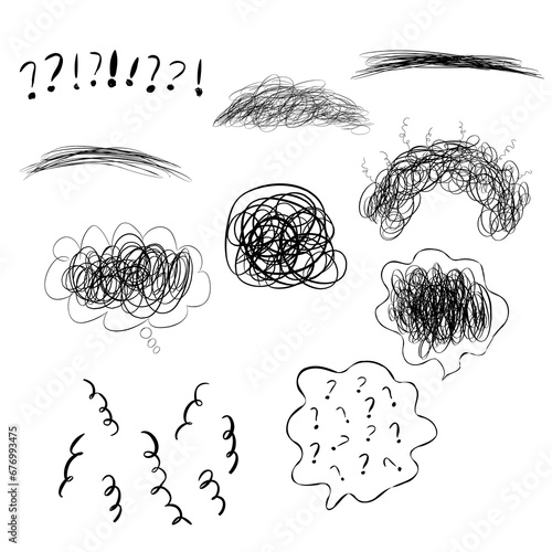 Hand drawn doodle overthinking expression mad, angry, sad, shock, doubt. Its vector and editable.