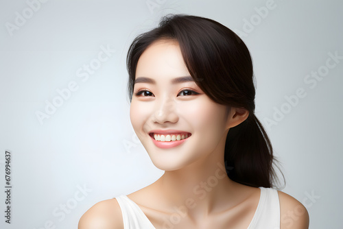 Young Asian model smiling for skincare advertisement