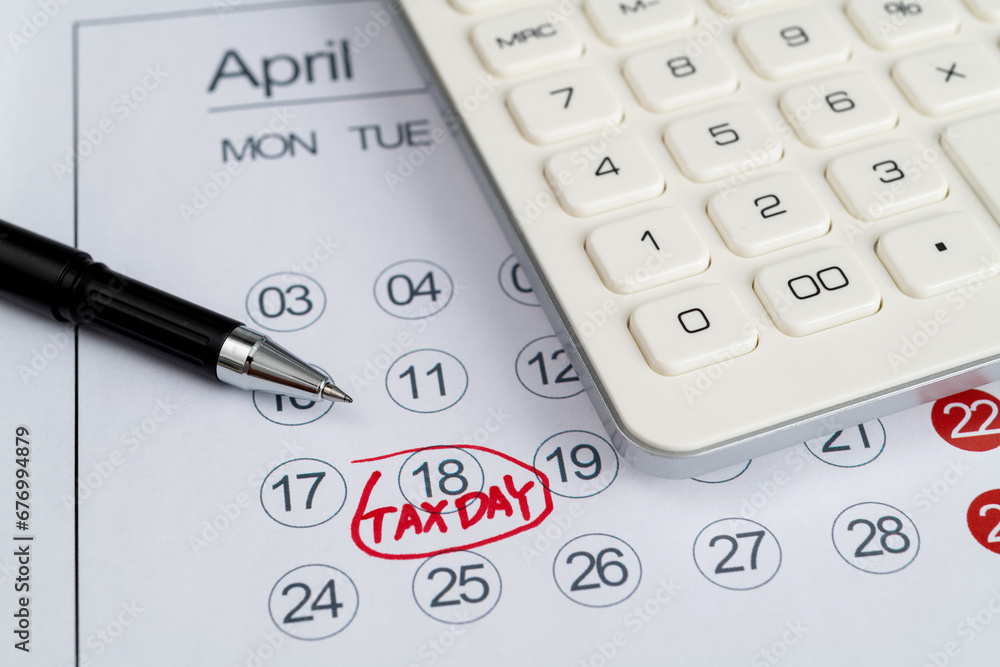 Tax day marked on calendar