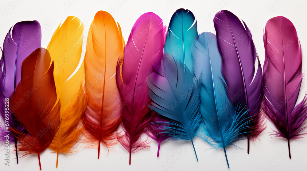Vibrant carnival feathers in a spectrum of colors isolated on a ...