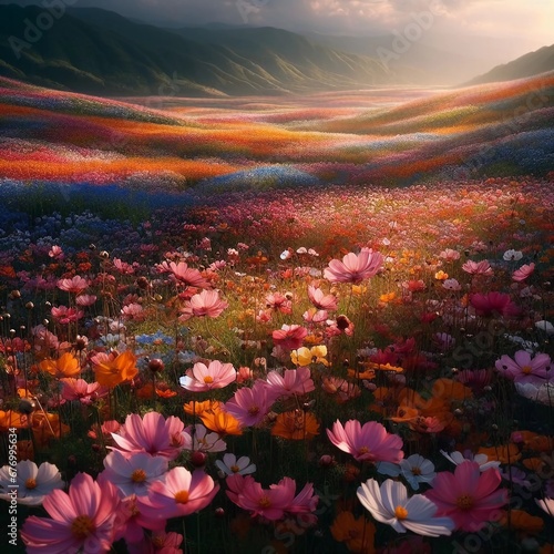A field of flowers where each blossom is not just a single color