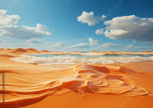 sand on the beach, in the style of vibrant stage backdrops. AI generative