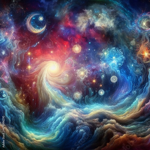 A night sky filled with colorful magic celestial gates