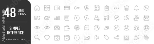 Simple InterfaceLine Editable stoke Icons set. Vector illustration in modern thin lineal icons types: Key, Calendar, Profile Protection, Clipboard, More,  and more.