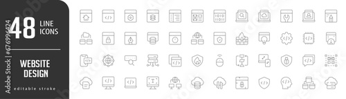 Website DesignLine Editable stoke Icons set. Vector illustration in modern thin lineal icons types: QnA, Layers, Web Development, Blog, Coding, and more.