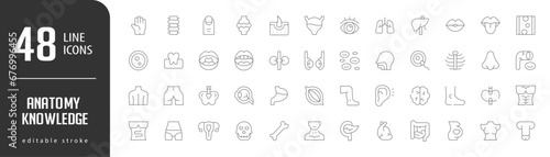 Anatomy KnowledgeLine Editable stoke Icons set. Vector illustration in modern thin lineal icons types: Hand, Spine, Finger, Join, Bladder,  and more.