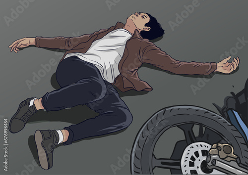 illustration of road accident, motorcycle crash
