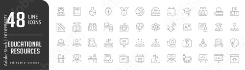 Education Line Editable Icons set. Vector illustration in modern thin lineal icons types: Backpack, Book, Chemical, Football, Black Board,  and more.