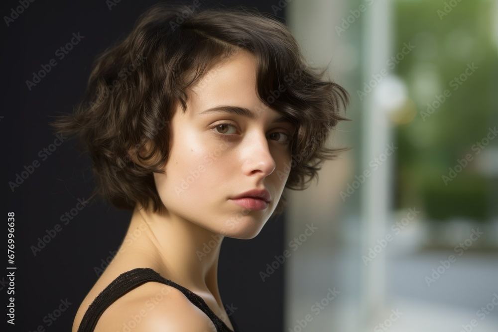 Elegant young woman model posing outside. Generative AI. Elegant young woman model posing outside. Generative AI.