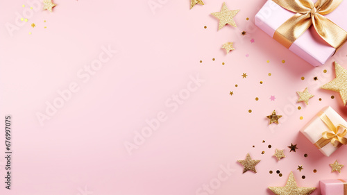 Christmas present gift boxes on a pastel pink background © Tierney