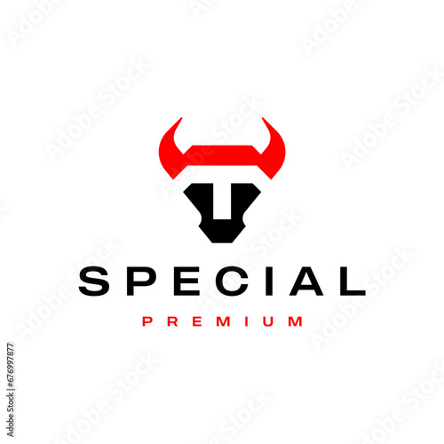 modern bull head letter T horn logo template vector icon