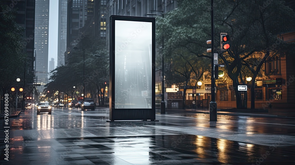 Blank Vertical street billboard on city street