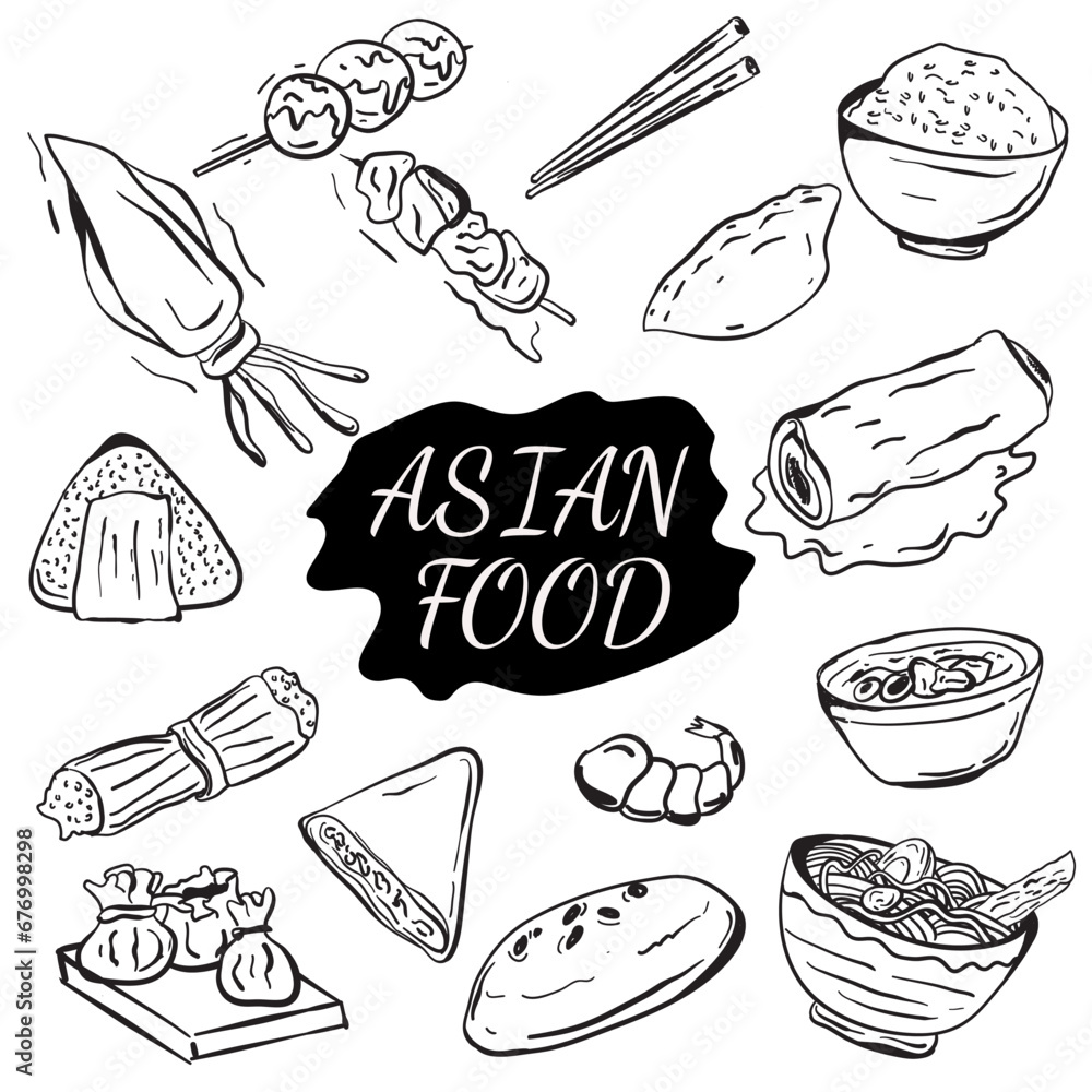 Asian food menu design template, engraved elements. Asian cuisine