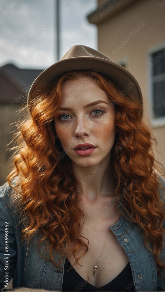 a Closeup grunge style photograph of ginger female