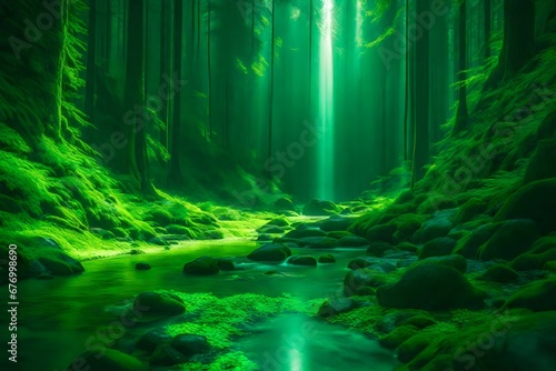 El fondo verde iluminado es una imagen abstracta de la naturaleza photo