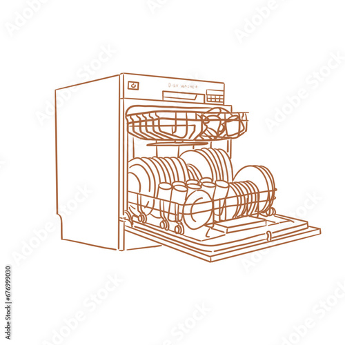cookware_electric kitchen_open_diswasher_illustration