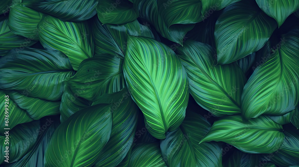 leaves background,  leaves of Spathiphyllum cannifolium, abstract green texture, nature background, tropical leaf