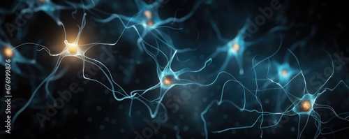 Glowing neuron cells, abstract 3D illustration