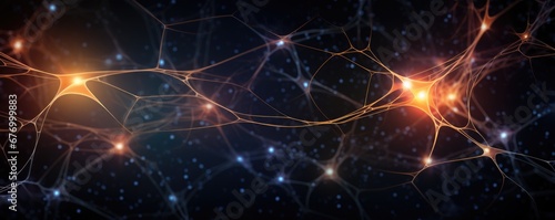 Glowing neuron cells illustrating information transmitting in the brain