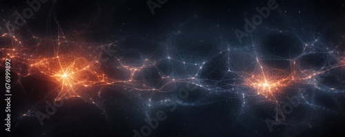 Abstract glowing neuron cells, concept of information transmitting in the brain photo