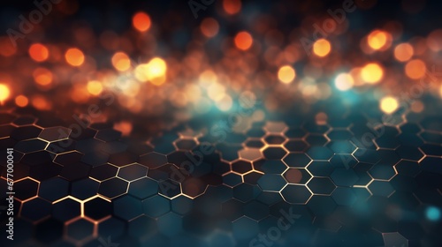 Honeycomb pattern and bokeh, abstract teal and orange background photo