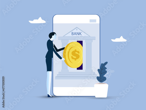 Contactless direct payment using smart phone application and bank account credit card data. Concept people using their phones as electronic wallet. vector illustrator.