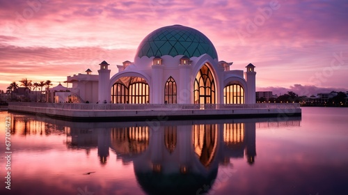 Putra Mosque in Putrajaya, Malaysia during sunset photo