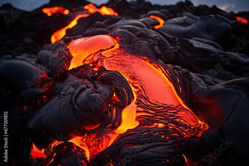 Illustration of lava flowing on cooling rocks, Hawaii, but could be anywhere