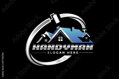 High quality colorful home repair, roofing, remodeling, handyman, home renovation, decor logo	