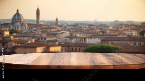 view  empty wooden table top with blur background of Rome © Planetz