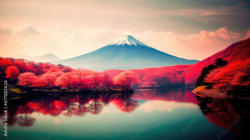 mountain in autumn, Summer in Japan mountain lake colorful trees ,mountain and blossoms