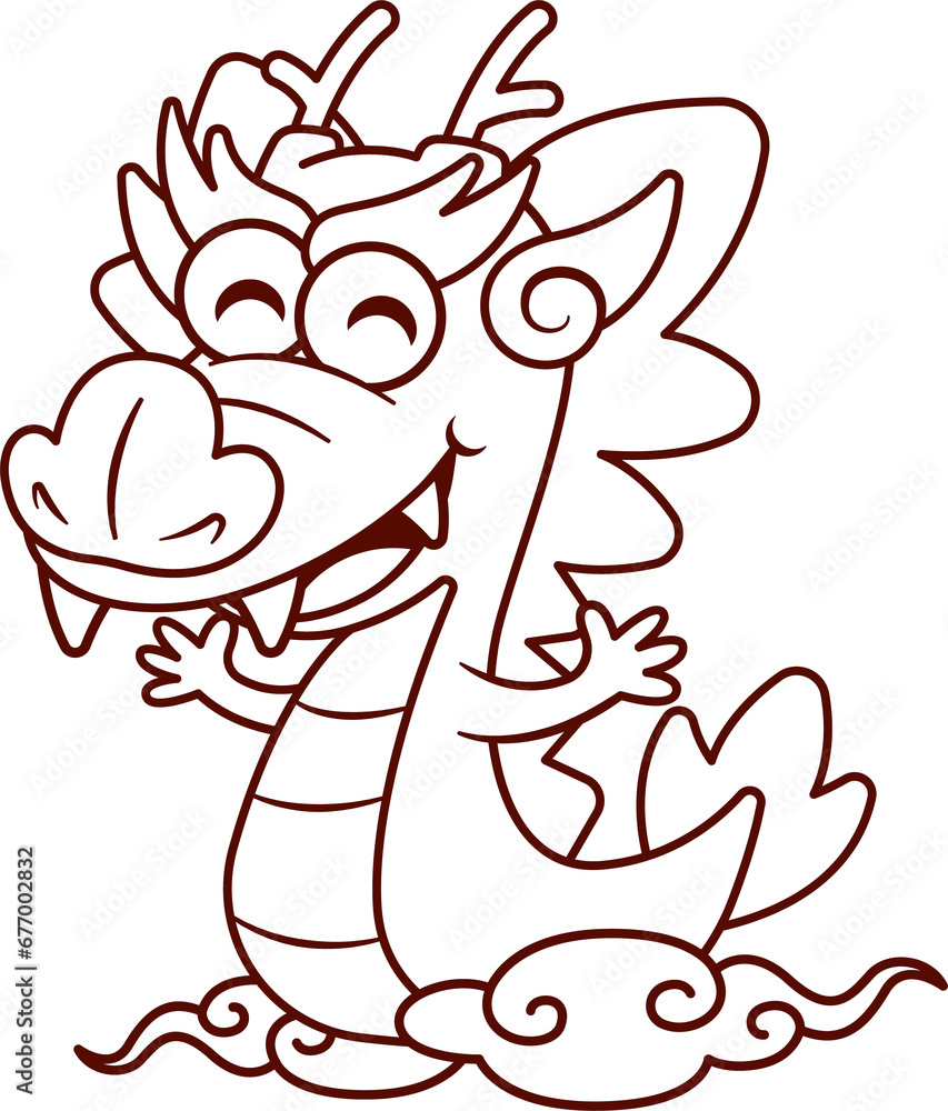Cartoon cute eastern chinese dragon line art character illustration. Year of the dragon 2024 zodiac