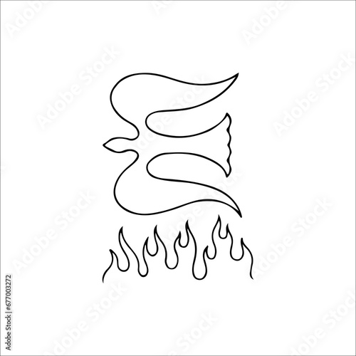 vector illustration of bird shape with fire concept
