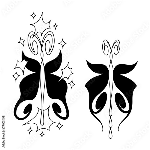 vector illustration of two black butterflies
