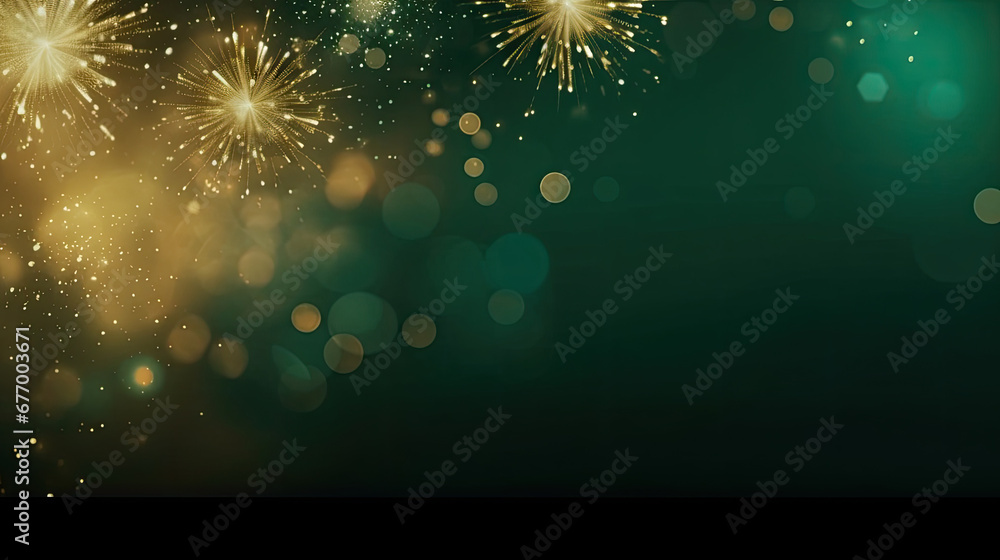 Happy New Year, Beautiful creative holiday background with fireworks and Sparkling on green background, space for text
Happy New Year, Beautiful creative holiday background with fireworks and Sparkling on green background, space for text