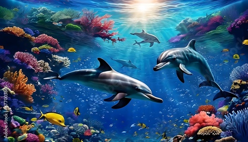 scene with fishes/dolphins and fish under the sea Generated Ai © iLegal Tech