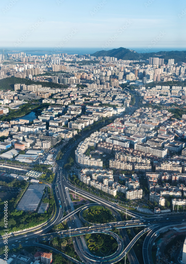 Aerial view of city buildings