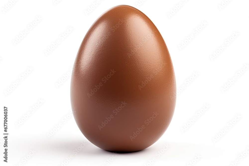 A solitary chocolate egg on a white background A solitary chocolate egg on a white background