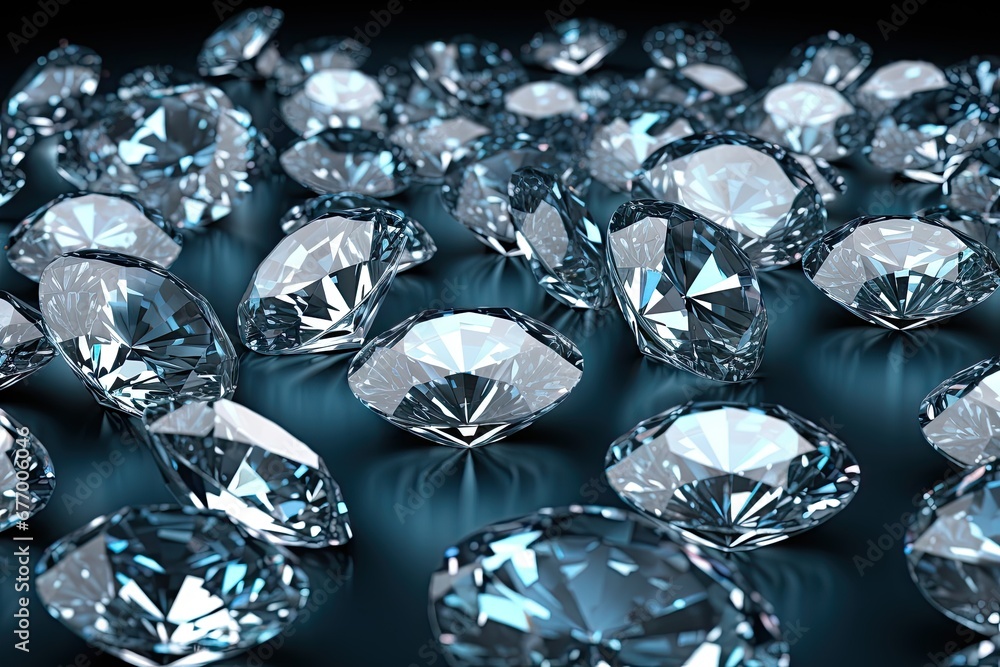 3D illustration of multiple diamonds on a shiny surface 3D illustration of multiple diamonds on a shiny surface