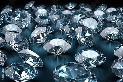3D illustration of multiple diamonds on a shiny surface