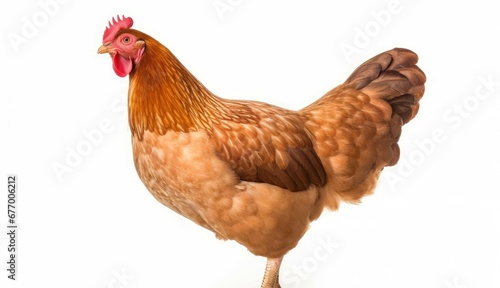 Brown chicken standing alone on white background for farm animal theme