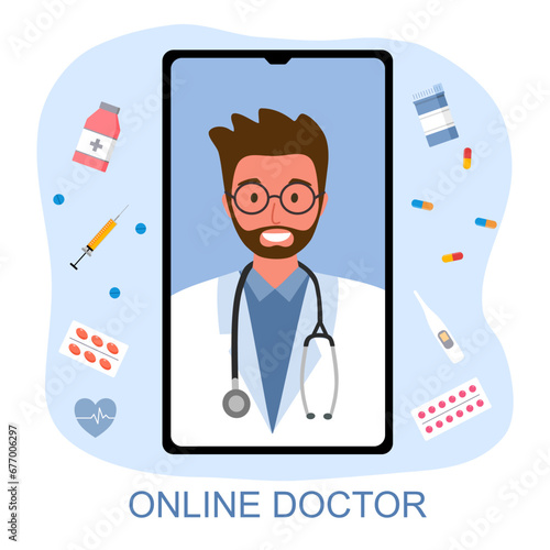 Online medical support. Online doctor. Patient consulting doctor using online technology through smartphone app.